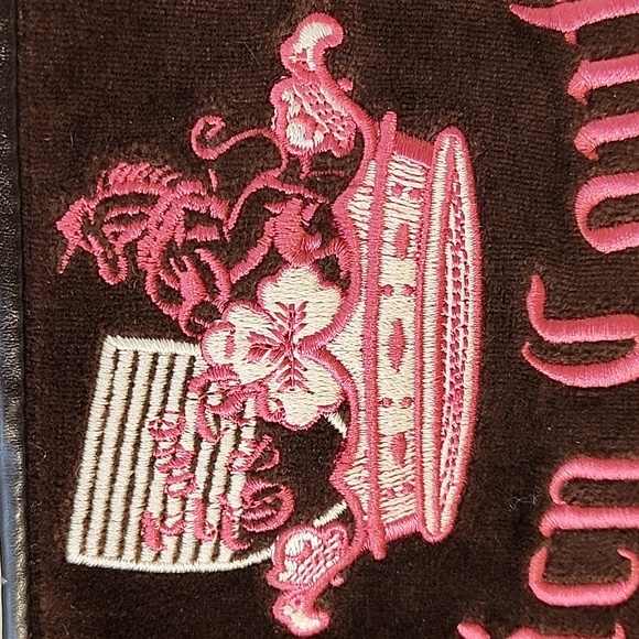 Juicy Couture Y2K Pink  Chocolate Brown Velvet Embroidered Wristlet Clutch - Picture 9 of 16